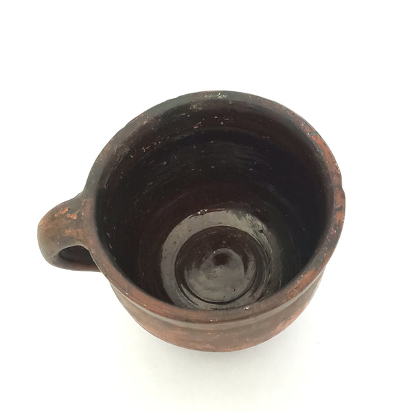 Vintage Redware Pottery Crock with Single Applied Handle 5 inch