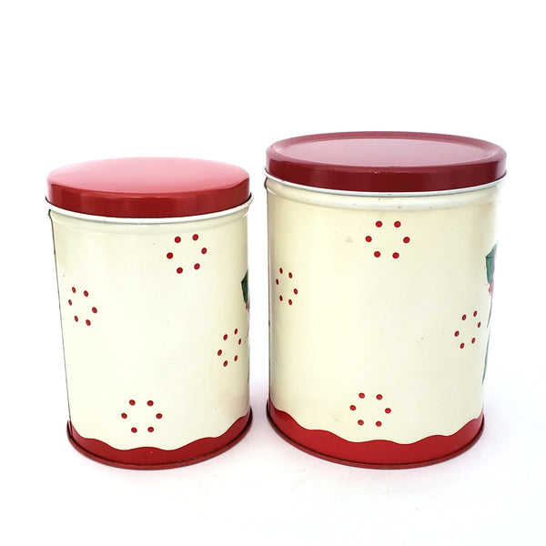 Vintage Metal Kitchen Canisters Red Chrysanthemum Set of 2 Mid-Century