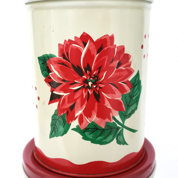 Vintage Metal Kitchen Canisters Red Chrysanthemum Set of 2 Mid-Century