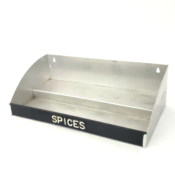 Mid Century Spun Aluminum KROMEX Spice Jar Set of 7 with Rack Silver and Black 1950s