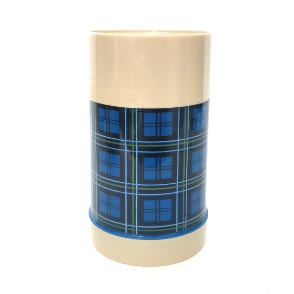 Vintage Aladdin Wide Mouth Thermos Pint Size Blue Plaid with Sleeve Tennessee USA