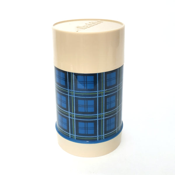 Vintage Aladdin Wide Mouth Thermos Pint Size Blue Plaid with Sleeve Tennessee USA