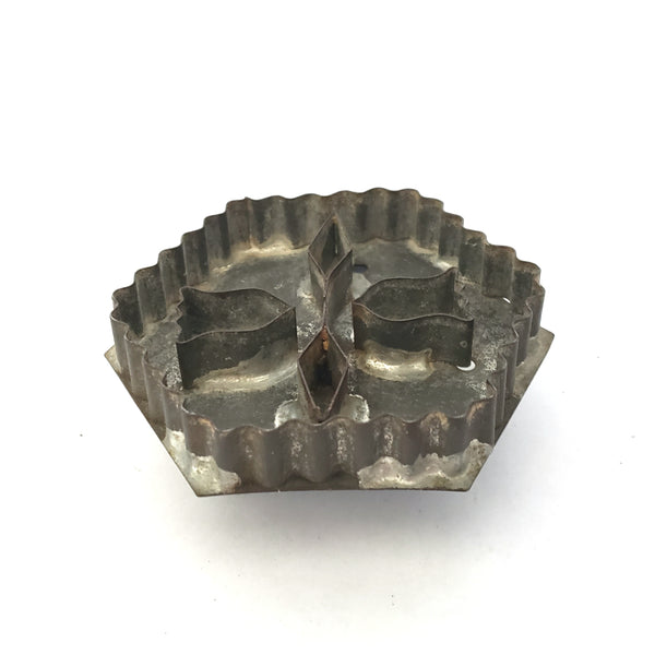 Antique Folk Art Double Tulip Ruffled Hexagon Cookie Cutter Soldered Seams Late 1800s