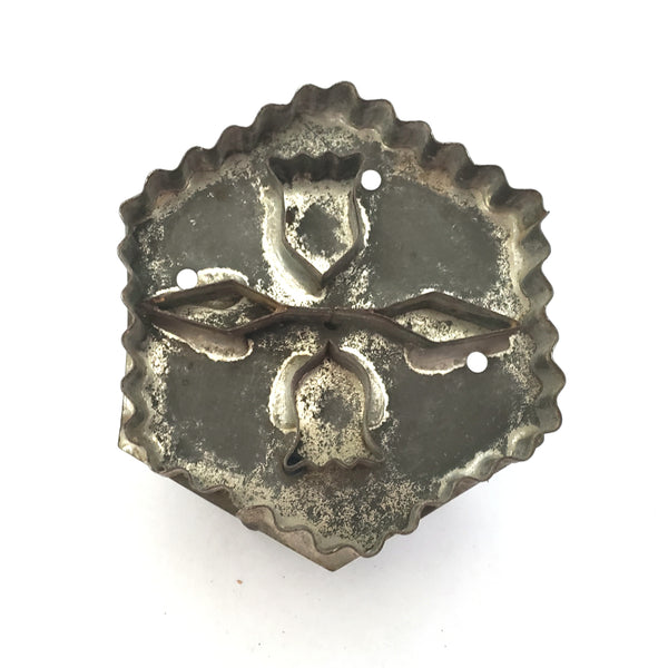 Antique Folk Art Double Tulip Ruffled Hexagon Cookie Cutter Soldered Seams Late 1800s