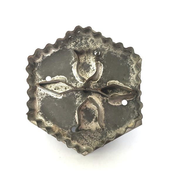 Antique Folk Art Double Tulip Ruffled Hexagon Cookie Cutter Soldered Seams Late 1800s
