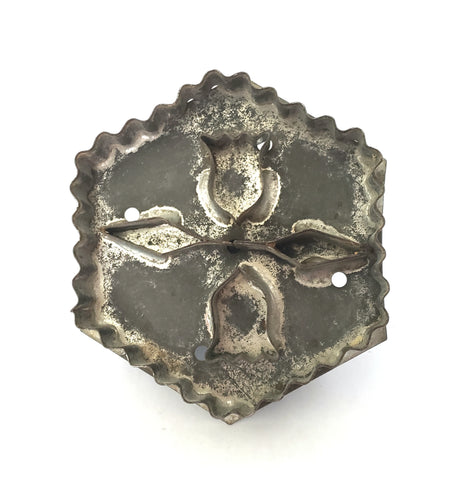 Antique Folk Art Double Tulip Ruffled Hexagon Cookie Cutter Soldered Seams Late 1800s