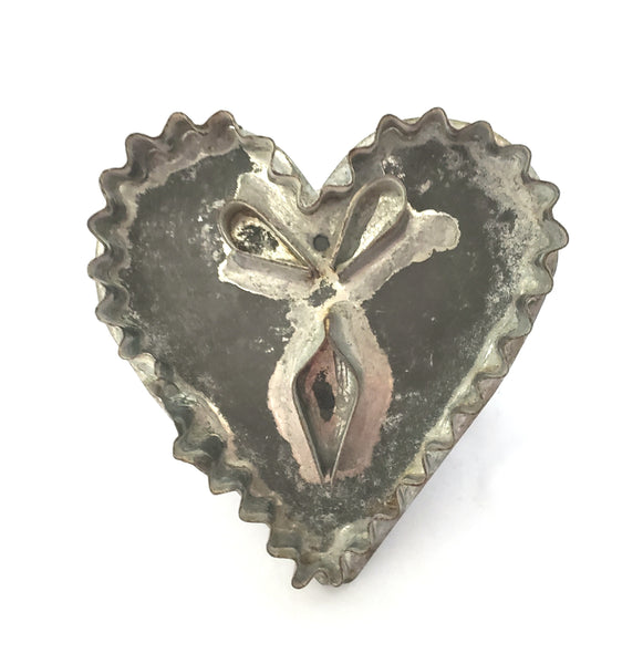 Antique Folk Art Heart Tin Cookie Cutter Crimped Edges with Flat Back