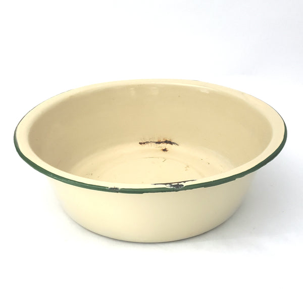 Vintage Cream and Green Enamelware Basin 11 1/2 inch