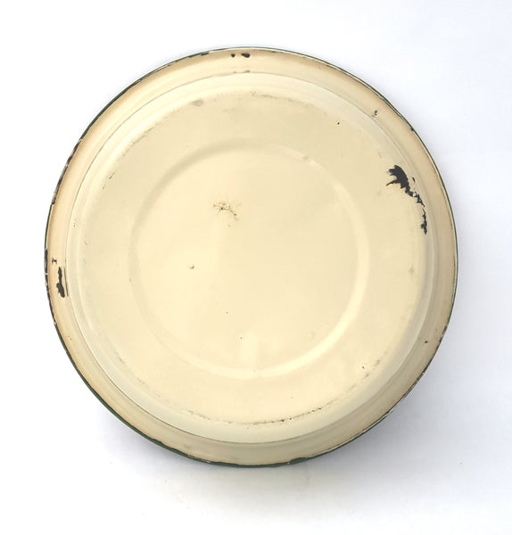 Vintage Cream and Green Enamelware Basin 11 1/2 inch