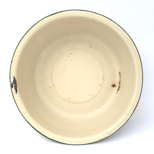 Vintage Cream and Green Enamelware Basin 11 1/2 inch