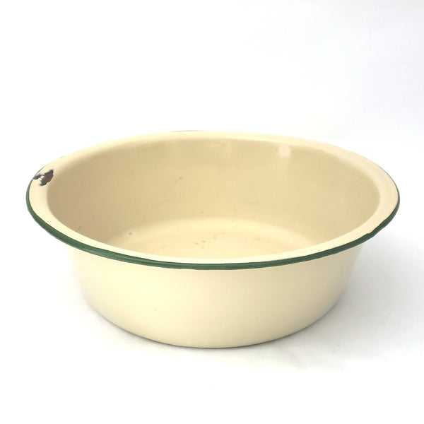 Vintage Cream and Green Enamelware Basin 11 1/2 inch