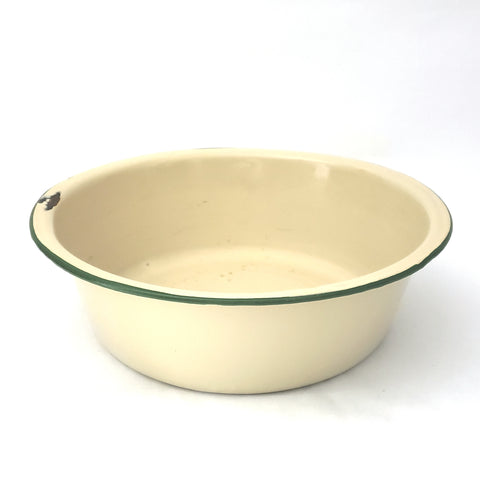 Vintage Cream and Green Enamelware Basin 11 1/2 inch