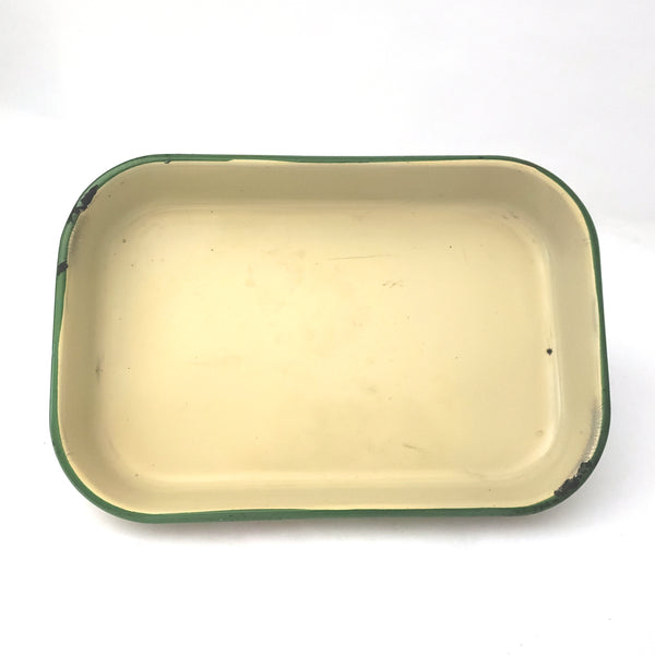 Pair of Vintage Cream and Green Enamelware Rectangular Baking Pans