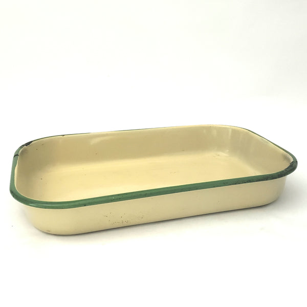 Pair of Vintage Cream and Green Enamelware Rectangular Baking Pans