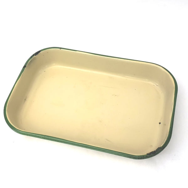 Pair of Vintage Cream and Green Enamelware Rectangular Baking Pans