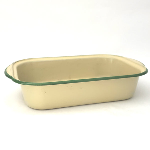 Pair of Vintage Cream and Green Enamelware Rectangular Baking Pans