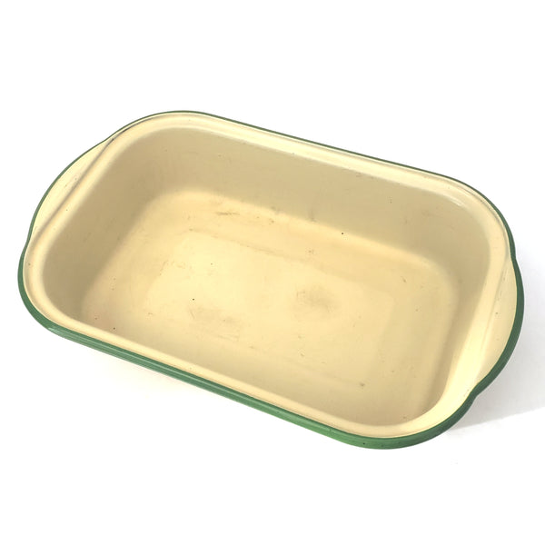 Pair of Vintage Cream and Green Enamelware Rectangular Baking Pans
