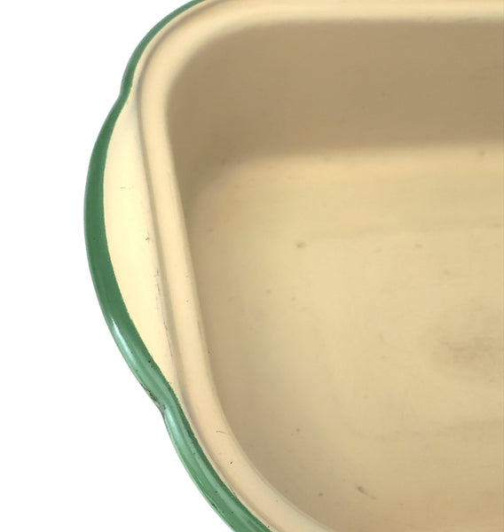 Pair of Vintage Cream and Green Enamelware Rectangular Baking Pans