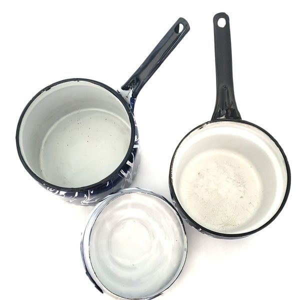 Vintage Blue and White Swirl Spatter Double Boiler