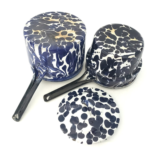 Vintage Blue and White Swirl Spatter Double Boiler
