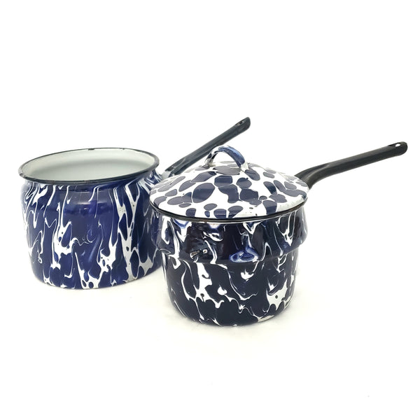 Vintage Blue and White Swirl Spatter Double Boiler