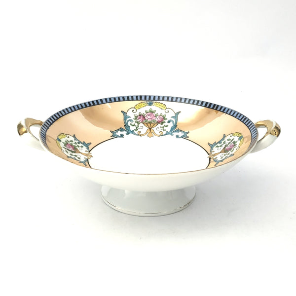 Antique Noritake Footed Serving Dish Handles Lusterware Roses in Pedestal Urn