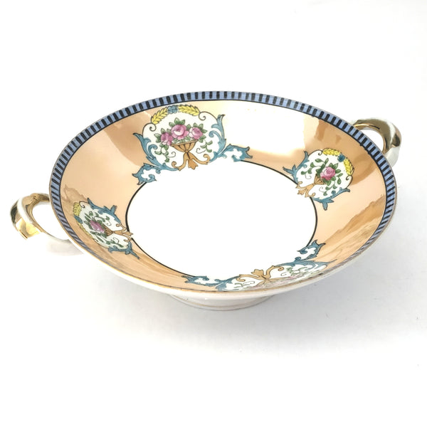 Antique Noritake Footed Serving Dish Handles Lusterware Roses in Pedestal Urn