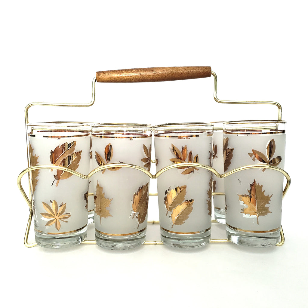 Glassware & Carrier Gold/Black Mid-Century Set of 8 – Vintage by Misty