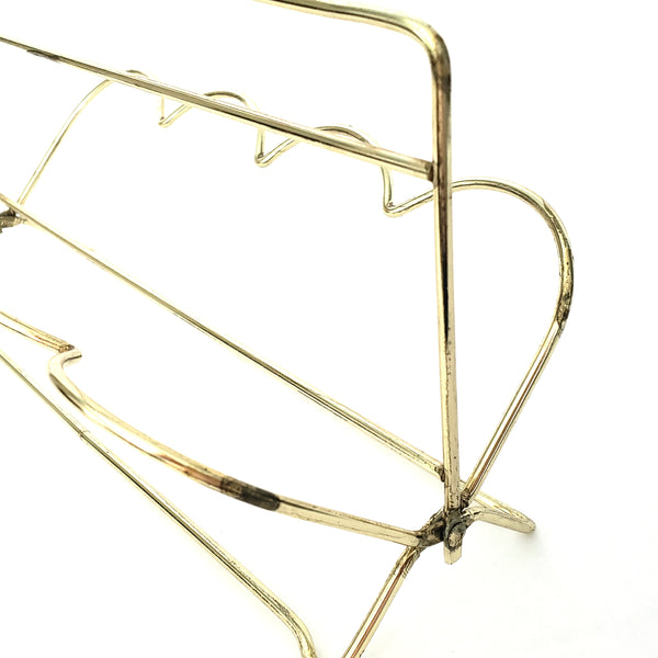 Mid Century Frosted Gold Leaves Glass Set of 8 Metal Carrier Wood Grip by Libbey