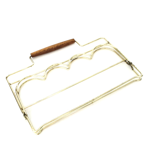 Mid Century Frosted Gold Leaves Glass Set of 8 Metal Carrier Wood Grip by Libbey