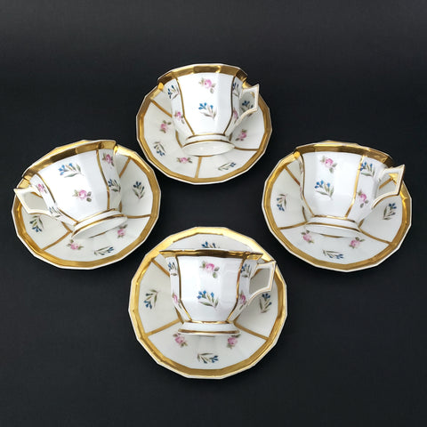 Antique Demitasse Espresso Cups and Saucer Set of 4 by G. Demartine & Cie Limoges, France