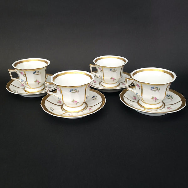 Antique Demitasse Espresso Cups and Saucer Set of 4 by G. Demartine & Cie Limoges, France