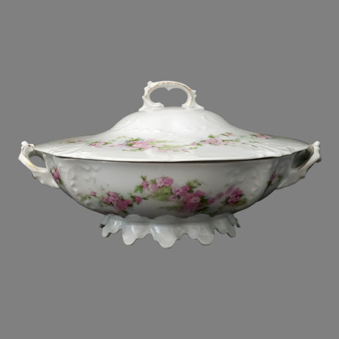 Antique Round Covered Vegetable Serving Bowl by Habsburg #3739 Pink Floral