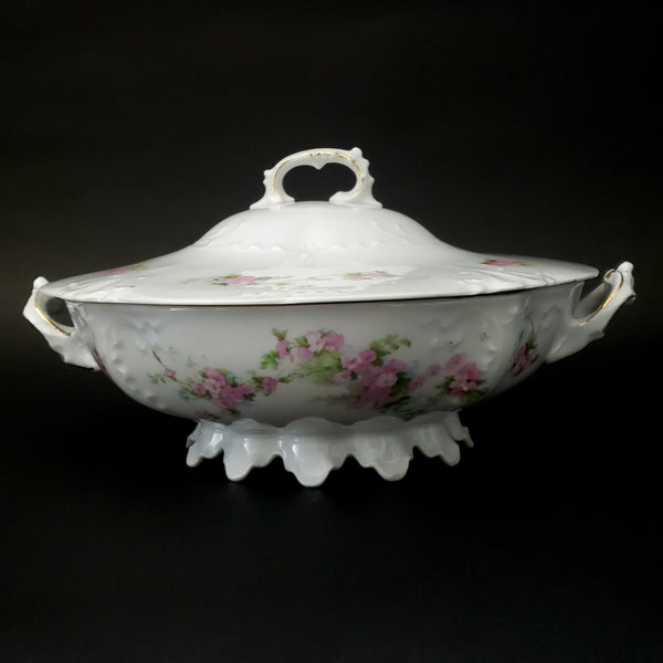 Antique Round Covered Vegetable Serving Bowl by Habsburg #3739 Pink Floral