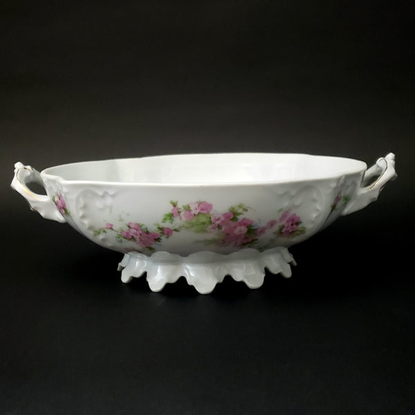 Antique Round Covered Vegetable Serving Bowl by Habsburg #3739 Pink Floral