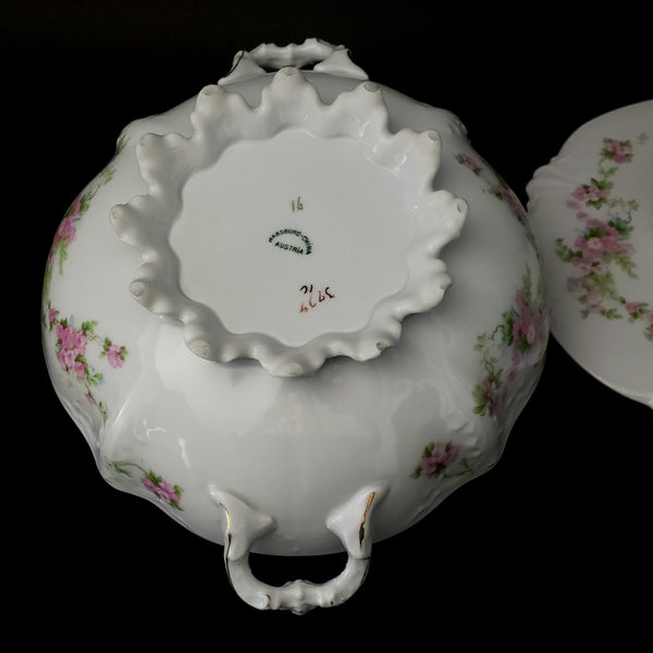 Antique Round Covered Vegetable Serving Bowl by Habsburg #3739 Pink Floral