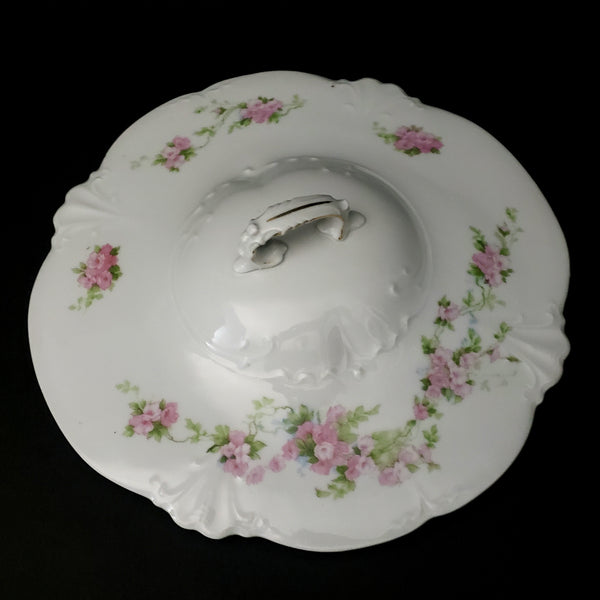 Antique Round Covered Vegetable Serving Bowl by Habsburg #3739 Pink Floral