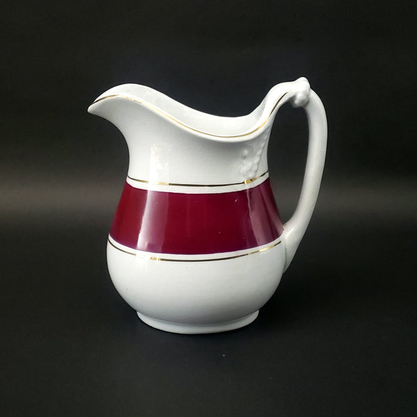 Antique White Ironstone Pitcher Rose Band 7 inches by Willets Mfg. Co. Trenton, New Jersey