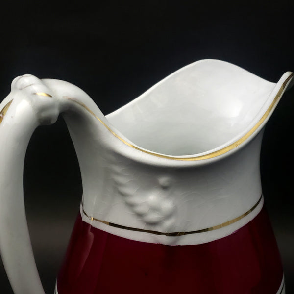 Antique White Ironstone Pitcher Rose Band 7 inches by Willets Mfg. Co. Trenton, New Jersey