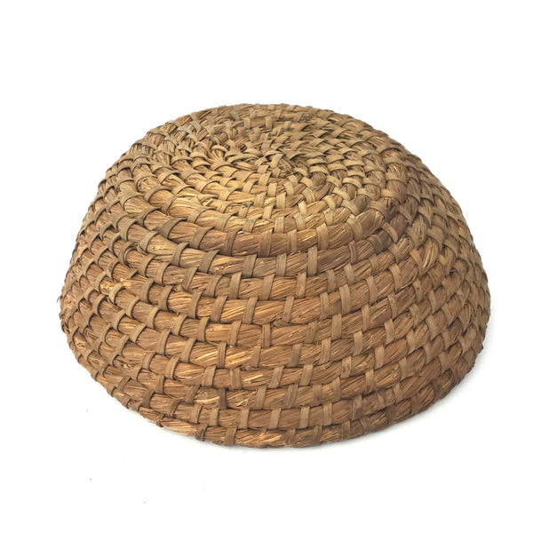 Antique Hand Coiled Rye Straw Open Basket 11 inch Pennsylvania Region