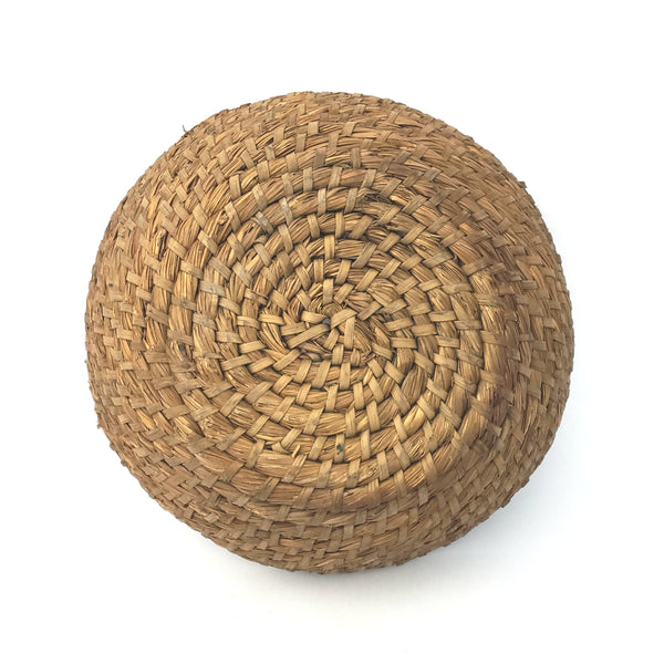 Antique Hand Coiled Rye Straw Open Basket 11 inch Pennsylvania Region