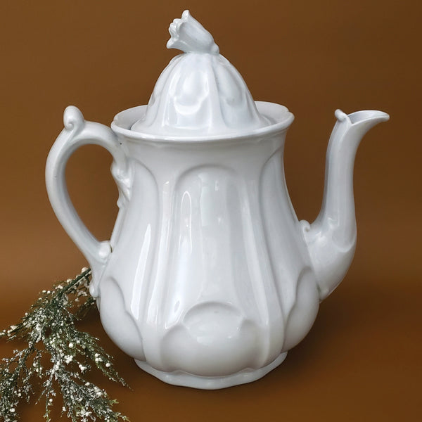 Antique Large White Ironstone Trumpet Tea Pot JW Pankhurst Hanley England Early Mark