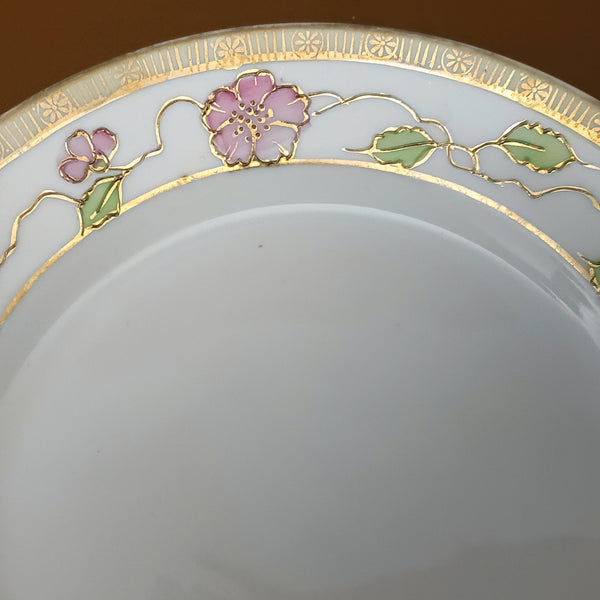 Antique Nippon Bread & Butter Plates Set of 4 Pink Floral Green and Moriage Decoration