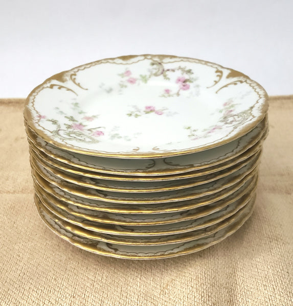 Antique Haviland Bread & Butter Side Plates Set of 10 Decorated for Wanamakers Early 1900s