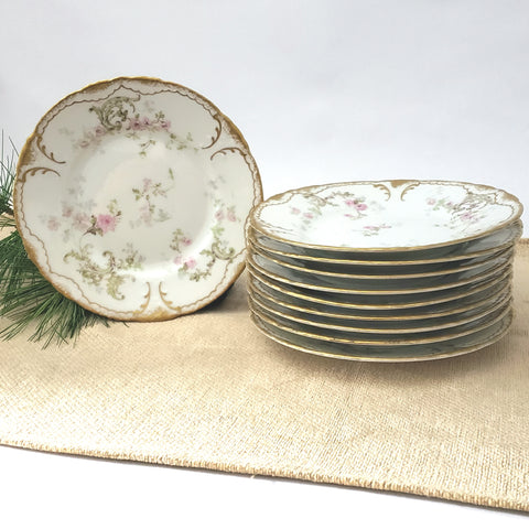 Antique Haviland Bread & Butter Side Plates Set of 10 Decorated for Wanamakers Early 1900s