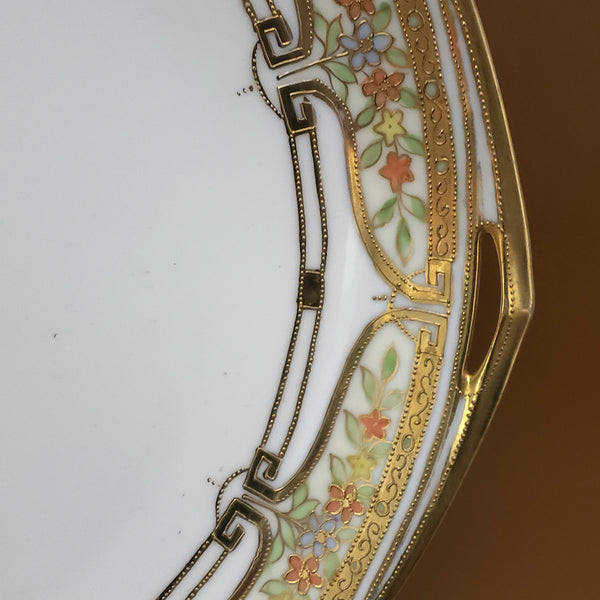 Antique Hand Painted Porcelain Cake Serving Plate Gold Gilded Floral 11 inch
