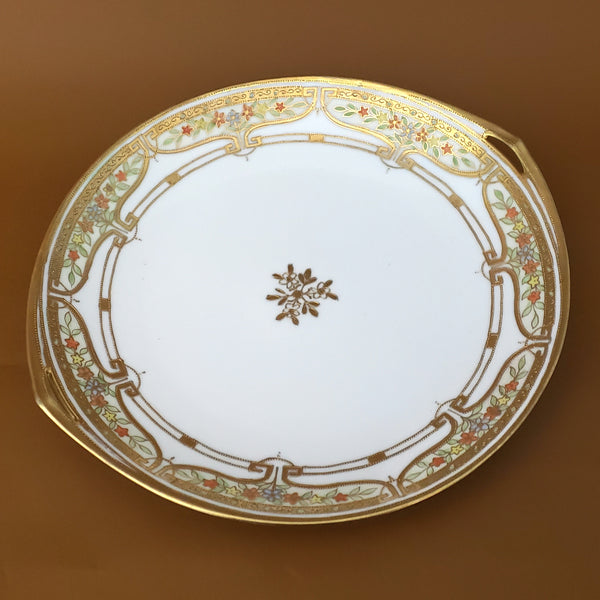 Antique Hand Painted Porcelain Cake Serving Plate Gold Gilded Floral 11 inch