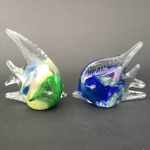 Pair of Art Glass Tropical Fish Figurines Sculpture Home Decor