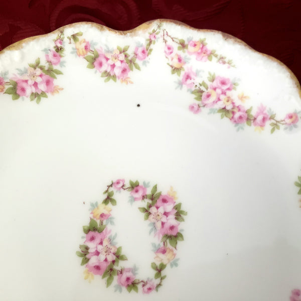 Antique Porcelain Salad Plates Set of 8 Pink Rose Swag Limoges France