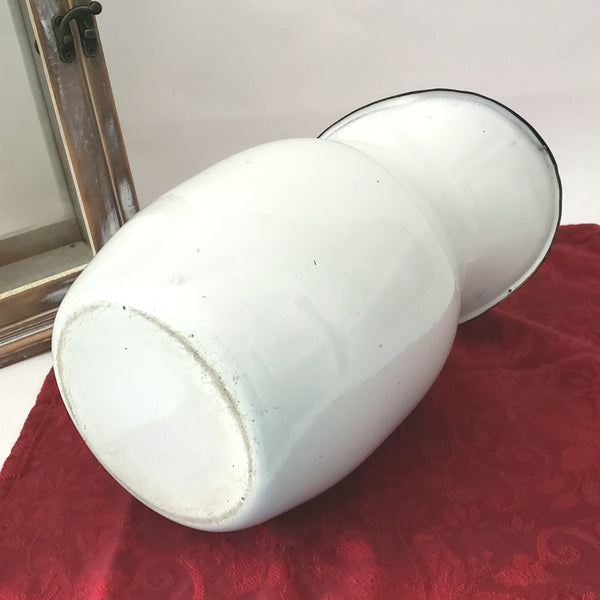 Antique White Enamelware Pitcher with Black Trim 9 1/2" Farmhouse Accent